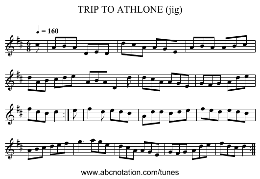 TRIP TO ATHLONE (jig) - staff notation