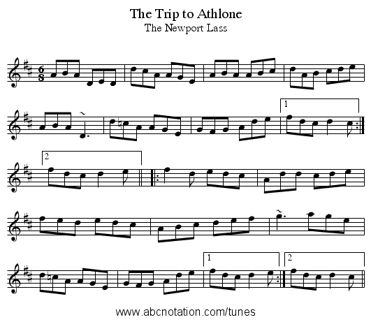 Trip to Athlone, The - staff notation