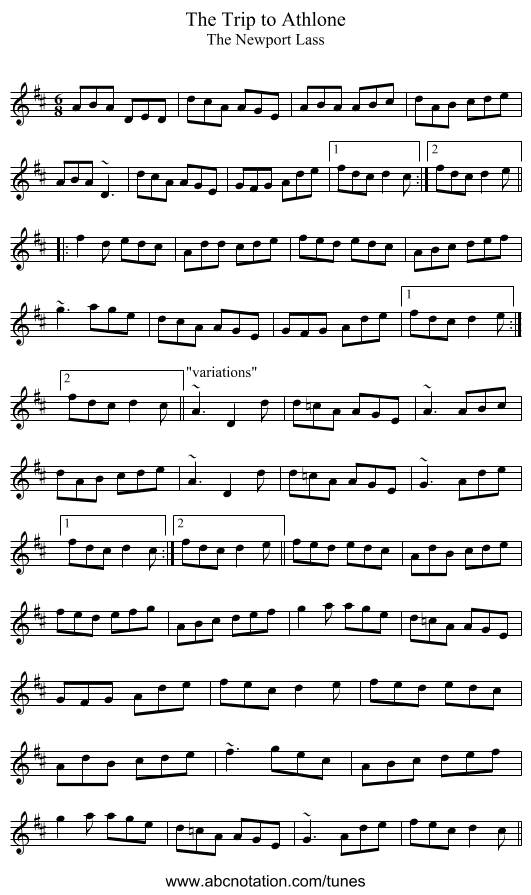 Trip to Athlone, The - staff notation