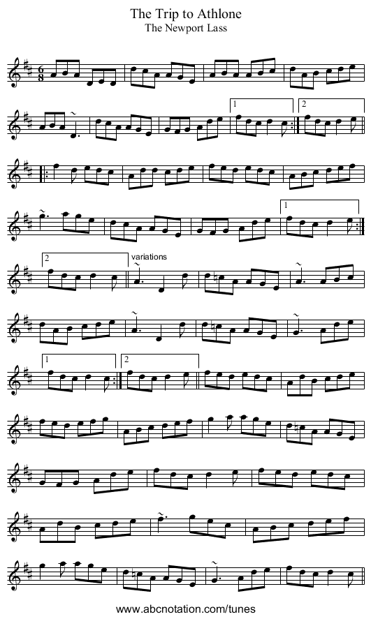 Trip to Athlone, The - staff notation