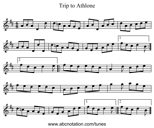 Trip to Athlone - staff notation