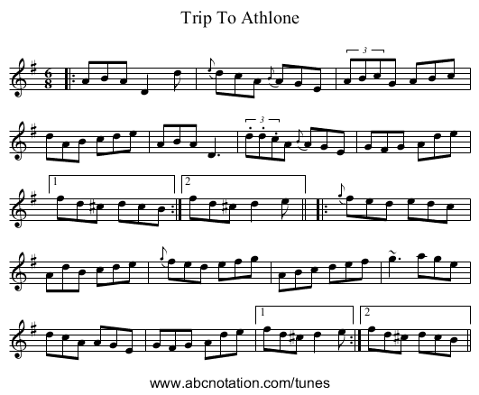 Trip To Athlone - staff notation