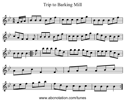 Trip to Barking Mill - staff notation
