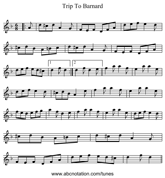 Trip To Barnard - staff notation