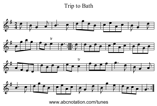 Trip to Bath - staff notation