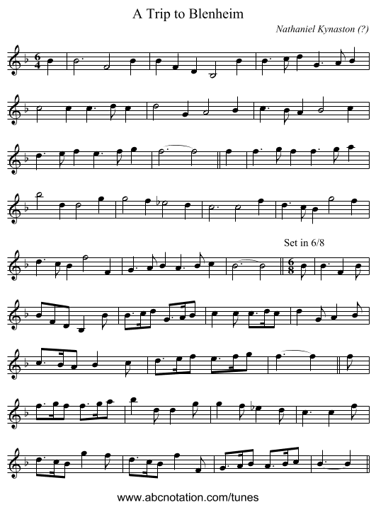 Trip to Blenheim, A - staff notation