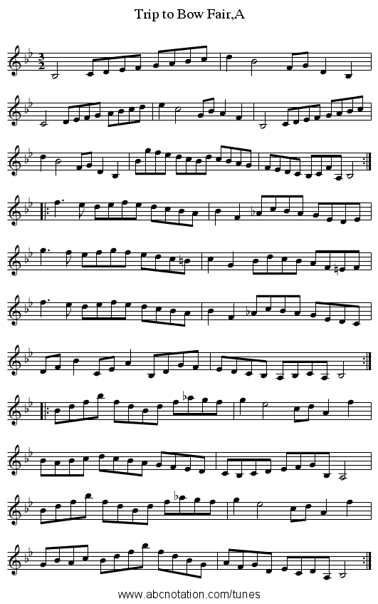 Trip to Bow Fair,A - staff notation