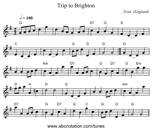 Trip to Brighton - staff notation