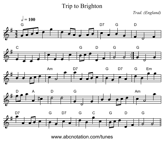 Trip to Brighton - staff notation