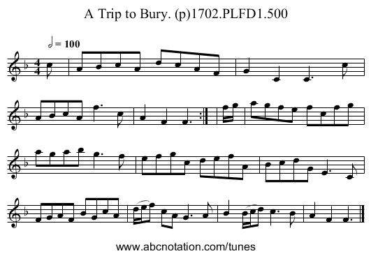 Trip to Bury. (p)1702.PLFD1.500, A - staff notation