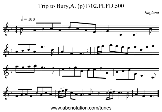 Trip to Bury,A. (p)1702.PLFD.500 - staff notation