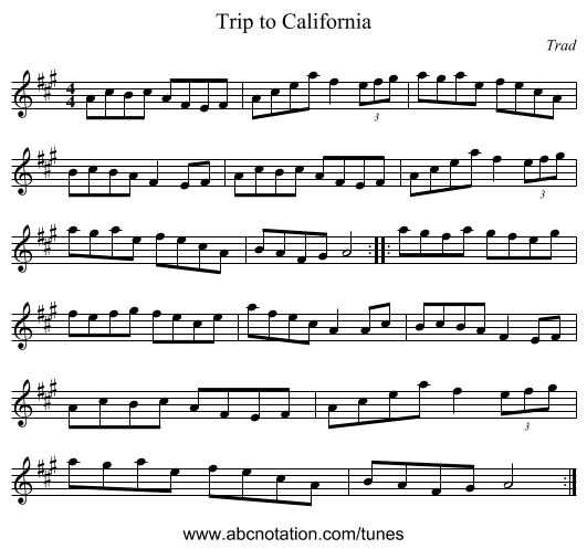 Trip to California - staff notation