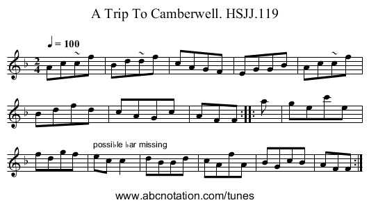 Trip To Camberwell. HSJJ.119, A - staff notation