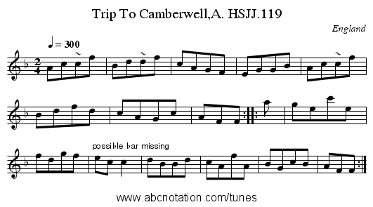 Trip To Camberwell,A. HSJJ.119 - staff notation