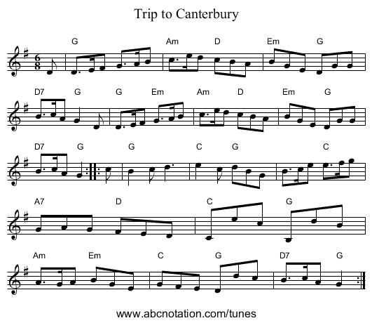 Trip to Canterbury - staff notation