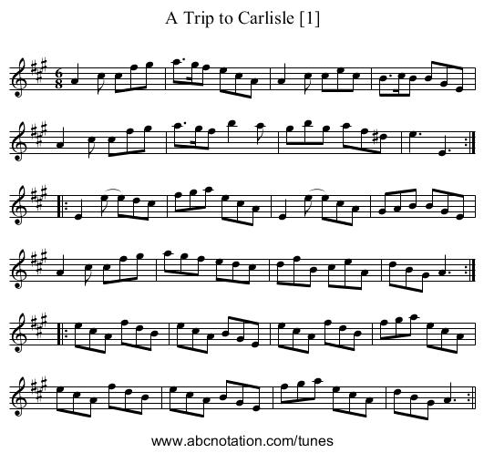 Trip to Carlisle [1], A - staff notation