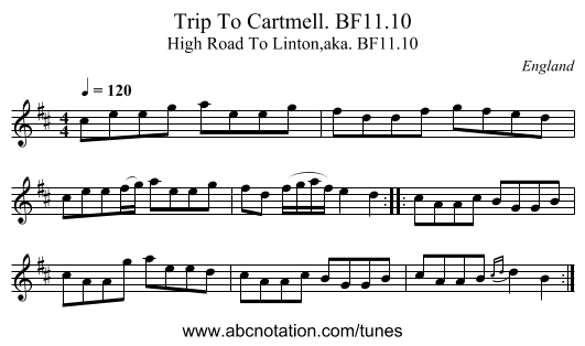 Trip To Cartmell. BF11.10 - staff notation