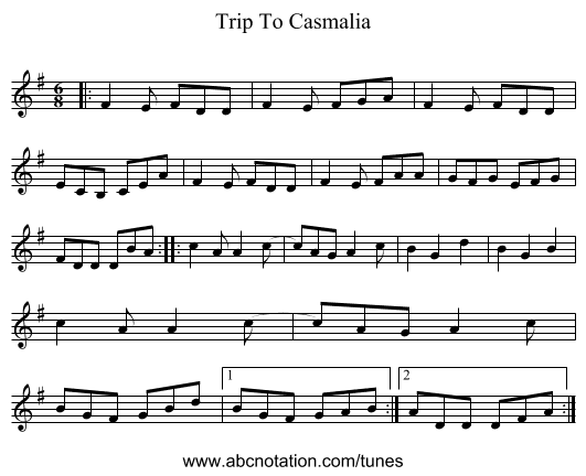 Trip To Casmalia - staff notation