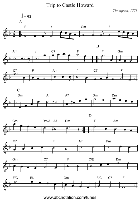 Trip to Castle Howard - staff notation
