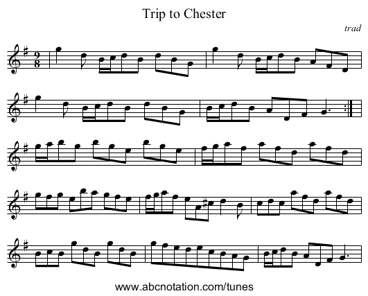 Trip to Chester - staff notation