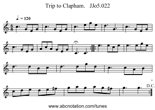 Trip to Clapham.   JJo5.022 - staff notation