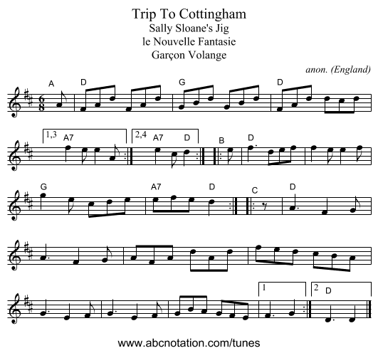 Trip To Cottingham - staff notation