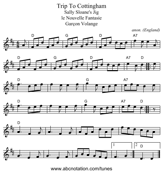 Trip To Cottingham - staff notation
