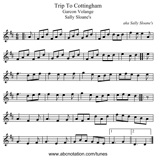 Trip To Cottingham - staff notation