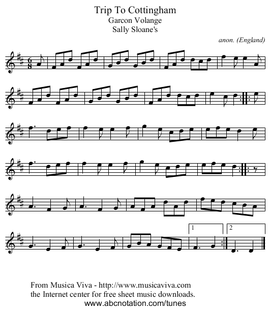 Trip To Cottingham - staff notation