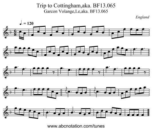 Trip to Cottingham,aka. BF13.065 - staff notation