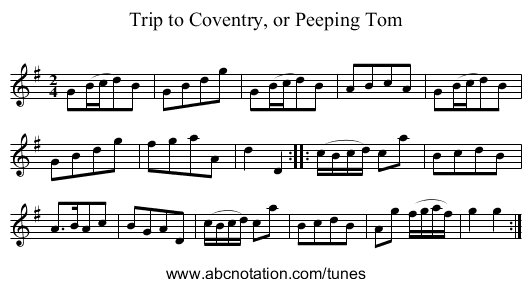 Trip to Coventry, or Peeping Tom - staff notation