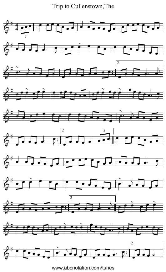 Trip to Cullenstown,The - staff notation