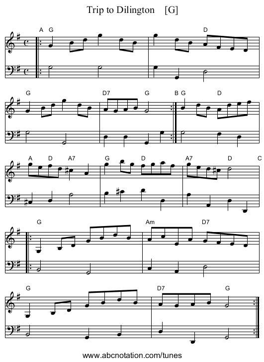 Trip to Dilington    [G] - staff notation