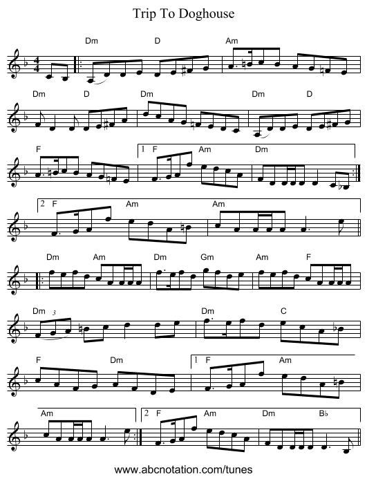 Trip To Doghouse - staff notation