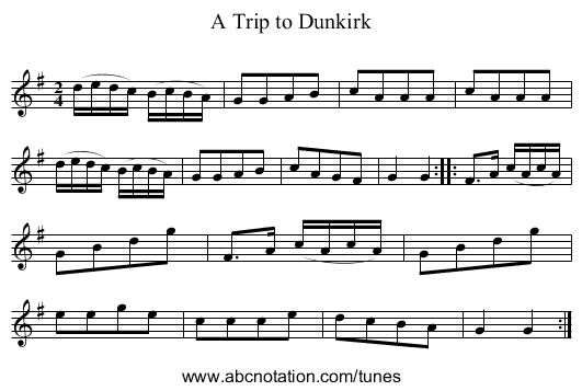 Trip to Dunkirk, A - staff notation