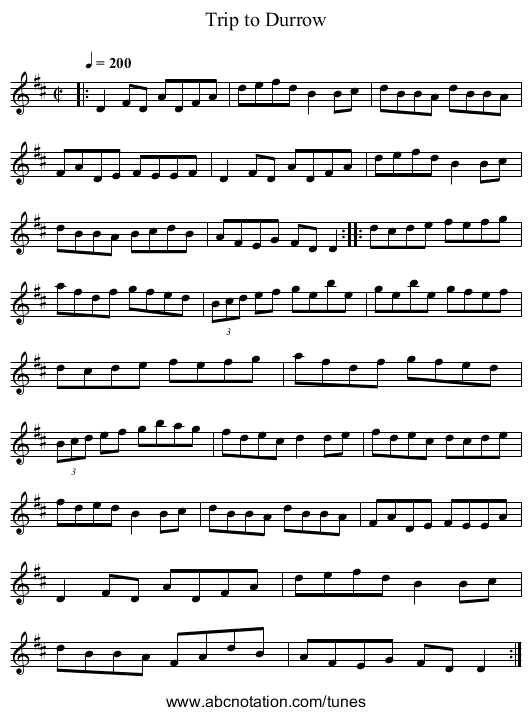 Trip to Durrow - staff notation