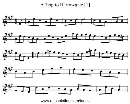 Trip to Harrowgate [1], A - staff notation