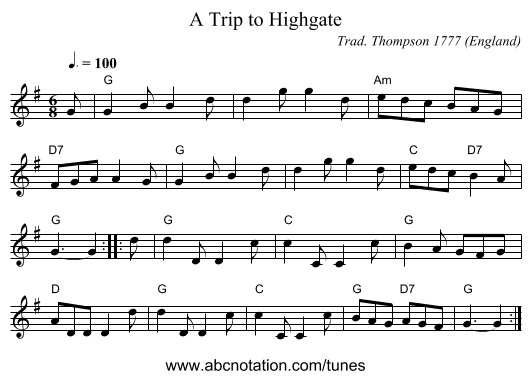 Trip to Highgate, A - staff notation