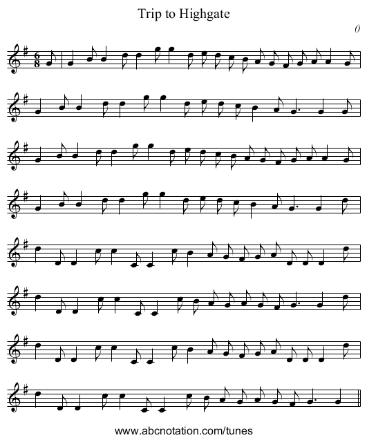 Trip to Highgate - staff notation