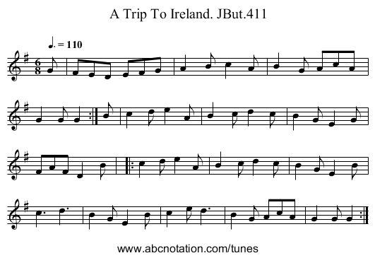 Trip To Ireland. JBut.411, A - staff notation