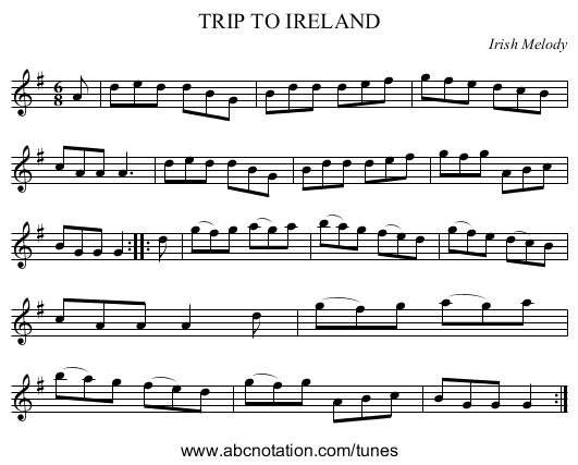 TRIP TO IRELAND - staff notation