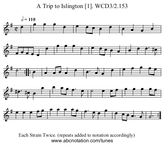 Trip to Islington [1]. WCD3/2.153, A - staff notation