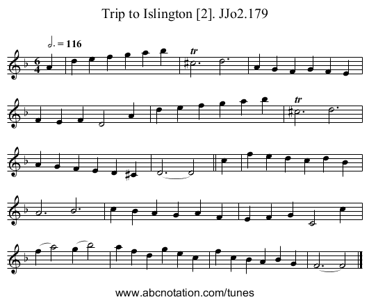 Trip to Islington [2]. JJo2.179 - staff notation