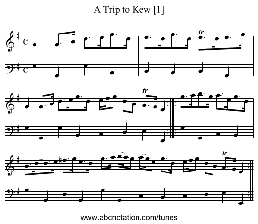 Trip to Kew [1], A - staff notation
