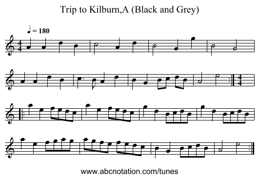 Trip to Kilburn,A (Black and Grey) - staff notation