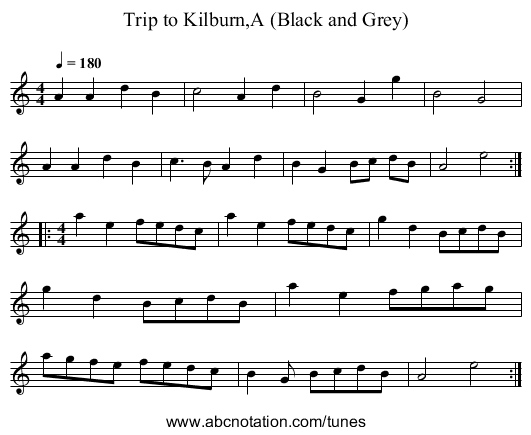 Trip to Kilburn,A (Black and Grey) - staff notation