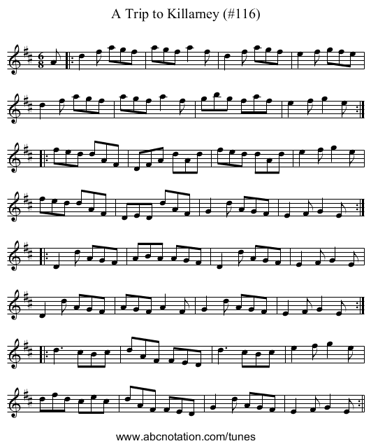 Trip to Killarney (#116), A - staff notation