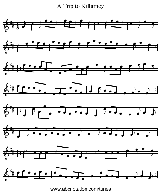 Trip to Killarney, A - staff notation