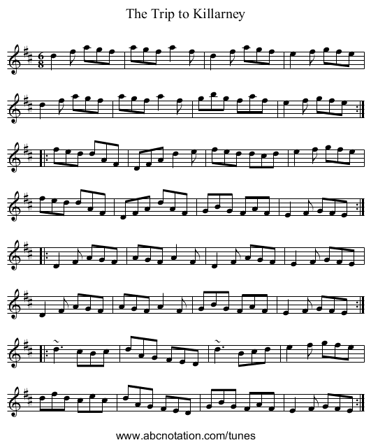 Trip to Killarney, The - staff notation