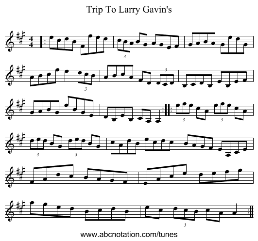 Trip To Larry Gavin's - staff notation
